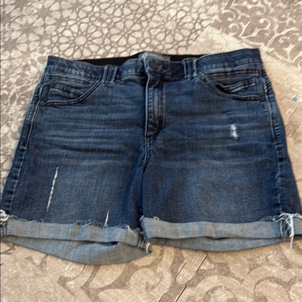 Democracy Blue Jean Shorts with Cuffed Hem and Distressed Look